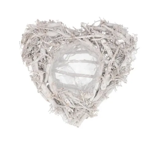 Bílý květináč srdce z kořenů Root Wood - 30*10 cm 521377