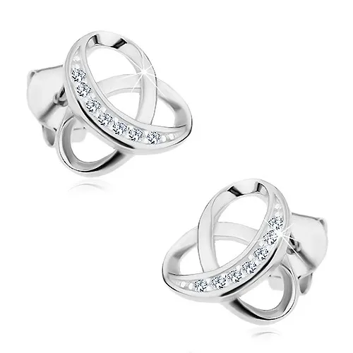 Stříbrné náušnice 925, uzel zdobený vsazenými čirými zirkony, puzetky