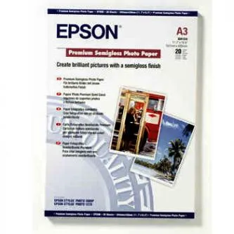 Epson Premium Semigloss Photo Paper, C13S041334, foto papír, pololesklý, bílý, Stylus Photo 1290, 2100, A3, 251 g/m2, 20 ks, inkou