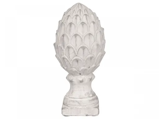 Krémová antik cementová dekorace šiška na podstavci Pine  - 20 cm 65173-19