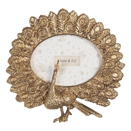 Zlatý antik fotorámeček páv s roztaženými pery - 17*3*16 cm / 10*8 cm Clayre & Eef