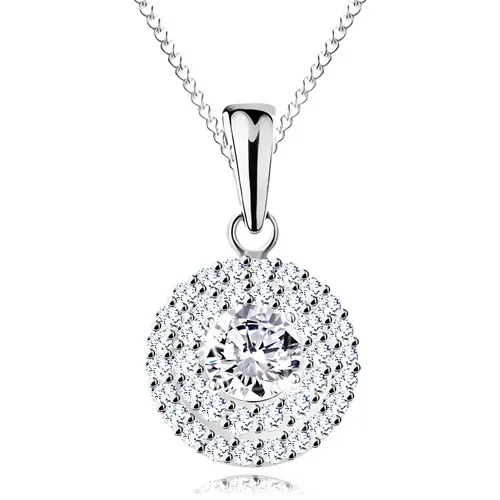 Stříbrný náhrdelník 925 - přívěsek a řetízek, kulatý čirý zirkon ve dvojité kontuře