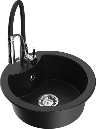 MEXEN/S Diego granitový dřez 1-miska včetně baterie Aster, černá 6512-77-73450-07