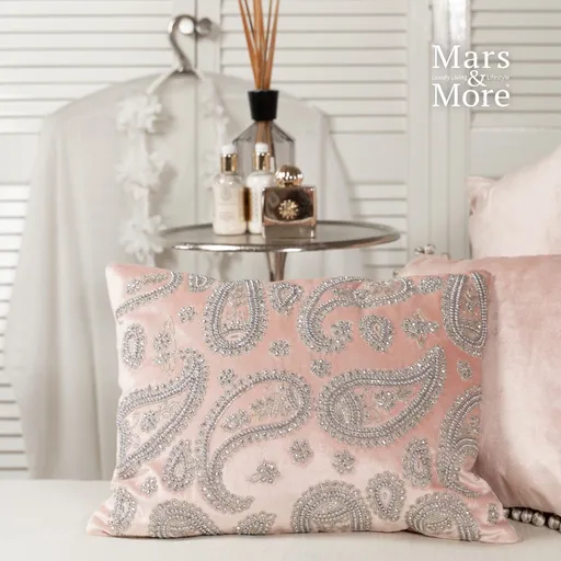 Růžový sametový polštář s ornamenty Paisley blush pink - 45*15*35cm SWHKFPBP