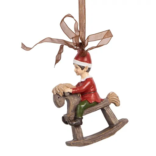 Závěsná dekorace Elf na houpacím koníkovi - 7*3*9 cm Clayre & Eef