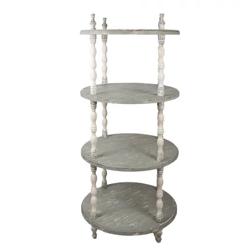 Zeleno-béžový antik volně stojící kulatý dřevěný regál Brocante - Ø 80*175 cm Clayre & Eef