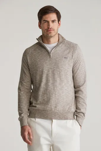 SVETR GANT COTTON SLUB HALF ZIP DESERT BROWN