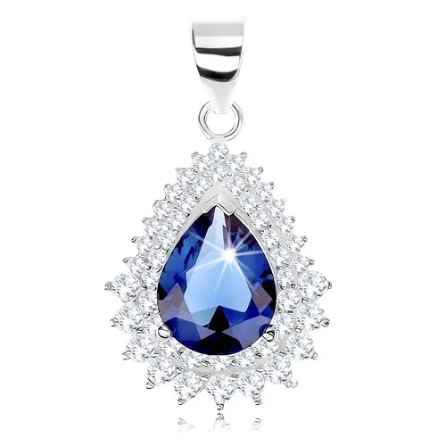Stříbrný přívěsek 925, modrý zirkon - kapka, čirý zirkonový lem