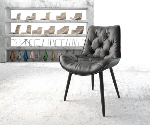 Jídelní židle Taimi-Flex černá pravá kůže zúžená podnož černá