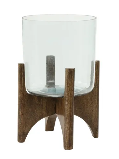 Skleněná váza/svícen na dřevěné noze Jace - Ø22*33 cm Light & Living