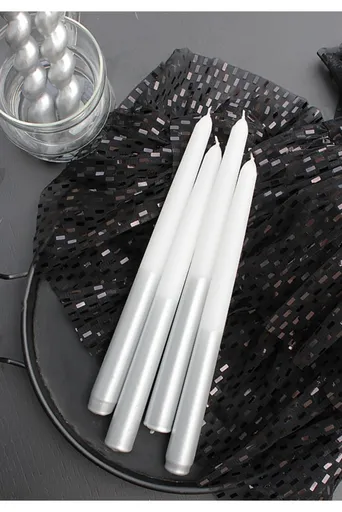 Candle Set (4 Pieces) Cizgili Sedefli 4 - Silver