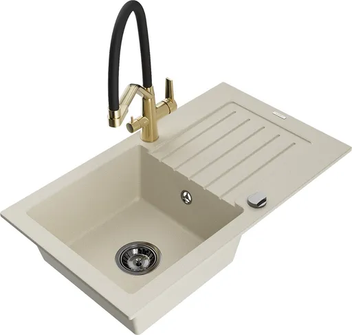 MEXEN/S Pablo granitový dřez s odkapávačem včetně baterie Duo, béžová 6510-69-671701-57-B