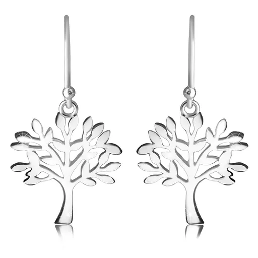Stříbrné 925 náušnice - košatý strom života, lesklý povrch, afro háček