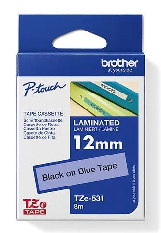 Brother originální páska do tiskárny štítků, Brother, TZE-531, černý tisk/modrý podklad, laminovaná, 8m, 12mm