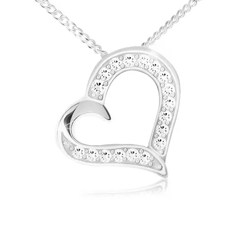 Náhrdelník - řetízek a přívěsek obrysu srdce, čiré zirkony, stříbro 925