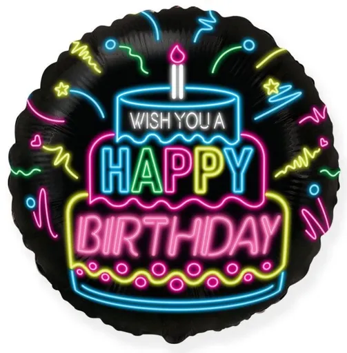 Balón foliový happy birthday černý 45 cm - Flexmetal