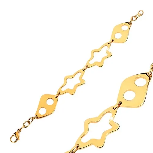 Náramek z chirurgické oceli zlaté barvy, velké nepravidelné články