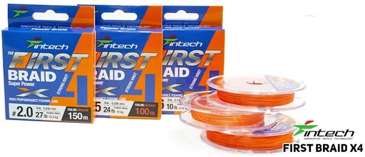 Intech first splétaná šňůra braided line braid x4 orange 150 m - 0,235 mm 12,3 kg