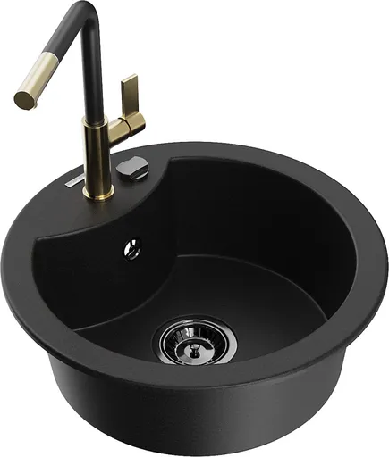 MEXEN/S Diego granitový dřez 1-miska včetně baterie Flora, černá 6512-77-670401-57-B