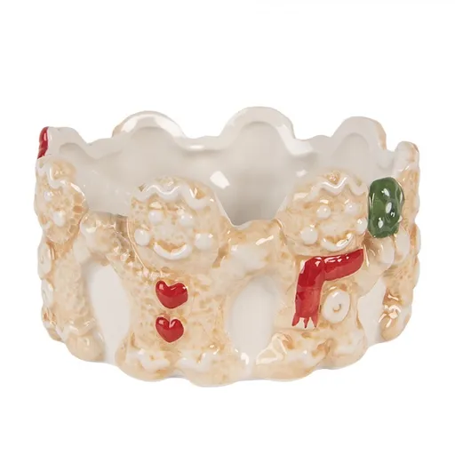 Bílo-hnědá keramická miska s perníčky Gingerbread - Ø14*7 cm 6CE2233