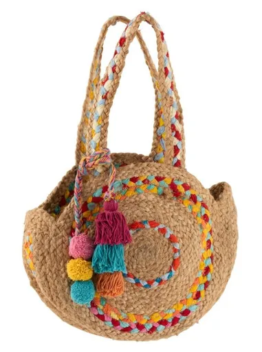 Hnědá jutová kabelka s barevným prošitím Tass - Ø31*21 cm 3430