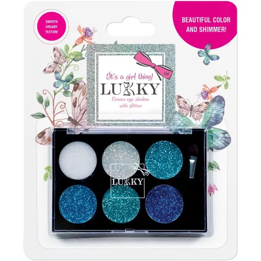LUKKY paleta očních stínů se třpytkami a štětcem, odstíny modré