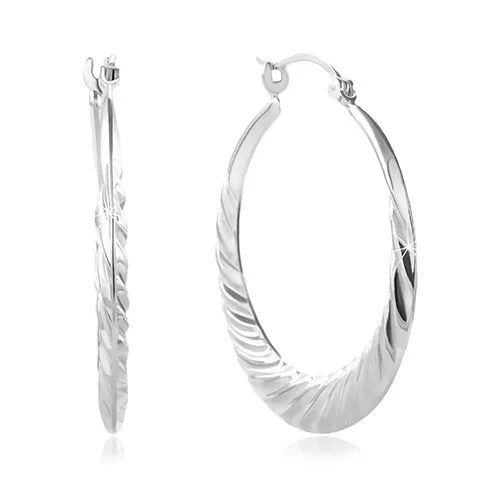 Kruhové náušnice ze stříbra 925 - gravírované zářezy, 35 mm