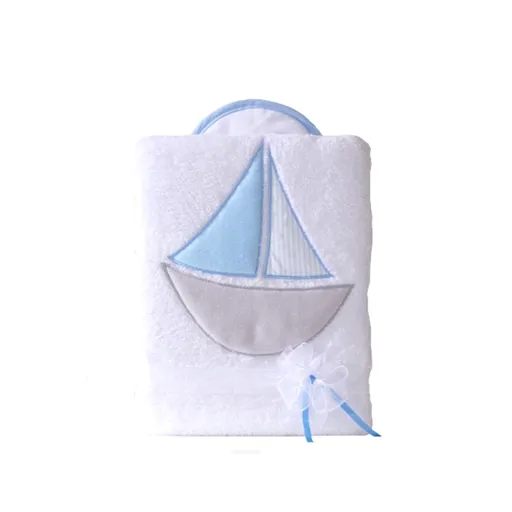 Mamo Tato Oboustranná chlupáčková dečka s vyšívkou 75 x 90 cm, Lodička, bílá/modrá