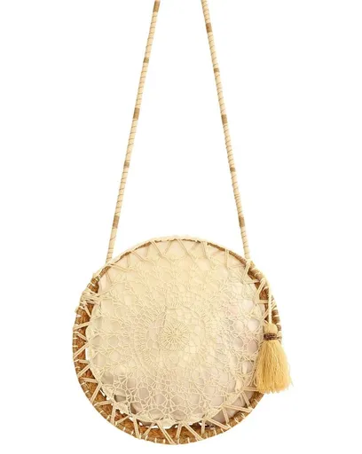 Jutová kabelka s háčkovanou krajkou Cana Bassa 2 - Ø 32*7cm Mycha Ibiza new