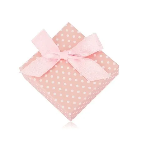 Puntíkovaná krabička na náušnice nebo dva prsteny - pastelově růžový odstín, mašle