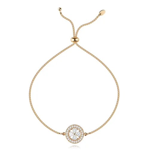 Stříbrný nastavitelný náramek 925 - maltézský kříž v obruči, čiré zirkony, měděná barva