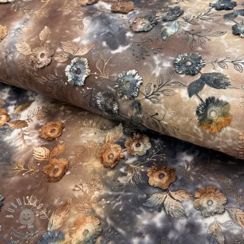 Bavlněná látka TIE DYE EMBROIDERY Poppy design M