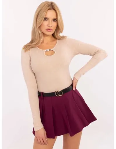 Béžová žebrovaná bavlněná halenka s dlouhým rukávem