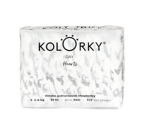 KOLORKY DAY Jednorázové eko plenky vel. S 3-6 kg 25 ks srdce