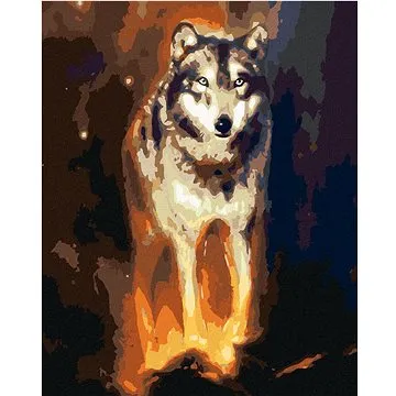 Zářící vlk ve vesmíru, 40×50 cm, vypnuté plátno na rám (6048631)