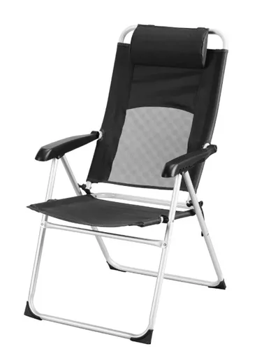 CountrySide Kempingové polohovací skládací křeslo s opěrkou hlavy CS-10133 šedočerné