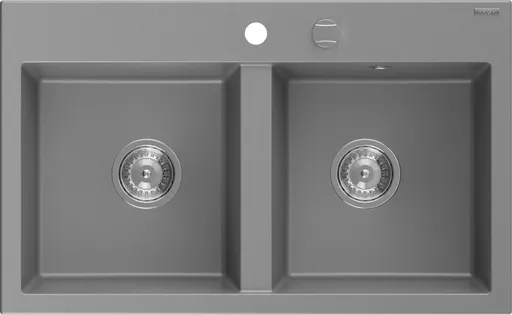 MEXEN Hektor granitový dřez 2-bowl 800 x 480 mm, šedá, sifon chrom 6521802000-71