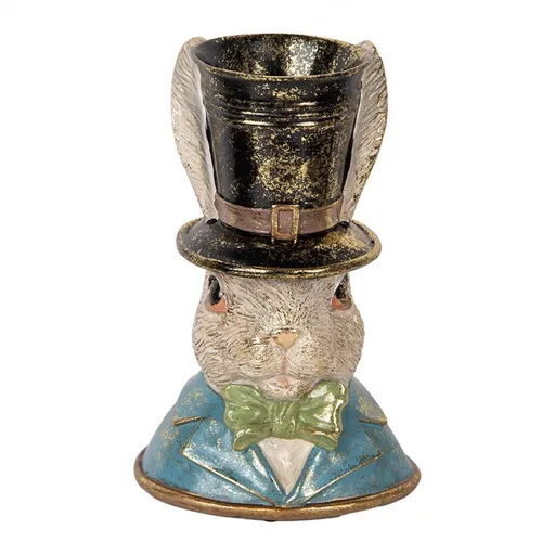 Dekorace busta králík v klobouku a zlatou patinou - 19*15*29 cm Clayre & Eef