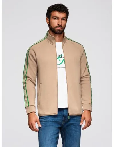 Pánská mikina bez knoflíků s lemováním a vysokým límcem – hnědá V1 OM-SSZP-0224