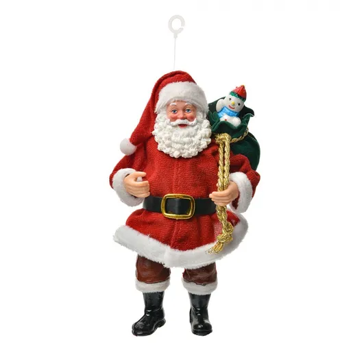 Červená závěsná vánoční dekorace Santa Claus držící pytel - 10*6*17 cm 66246