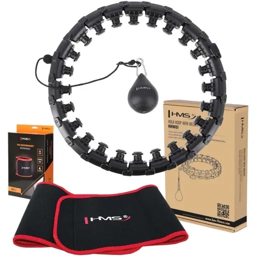 HMS SET HHW01 + BR163 Sada masážní obruče se závažím a zeštíhlujícího pásu, černá, velikost
