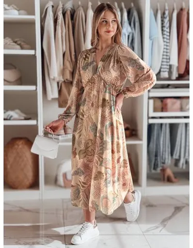 Dámské midi květinové šaty LILOVIE béžové velikosti