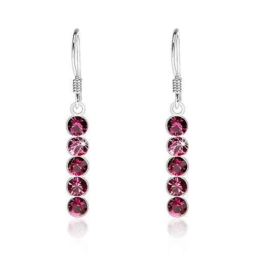 Stříbrné náušnice 925, krystaly Swarovski v odstínech fuchsiové barvy