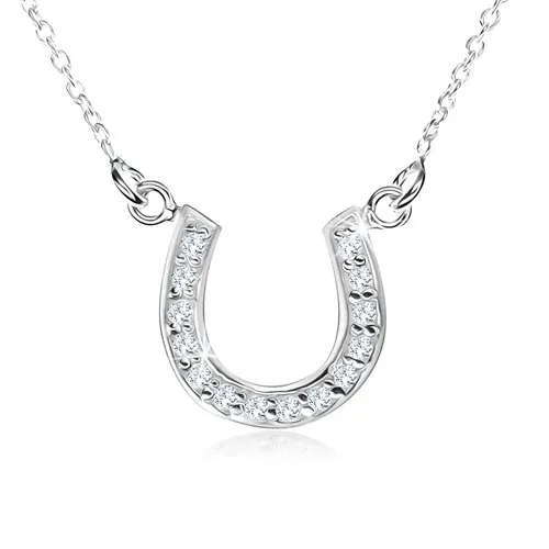 Náhrdelník ze stříbra 925, blyštivá podkova s čirými kamínky