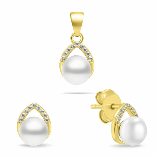 Brilio Silver Elegantní set pozlacených šperků s perlami SET290Y (přívěsek, náušnice)