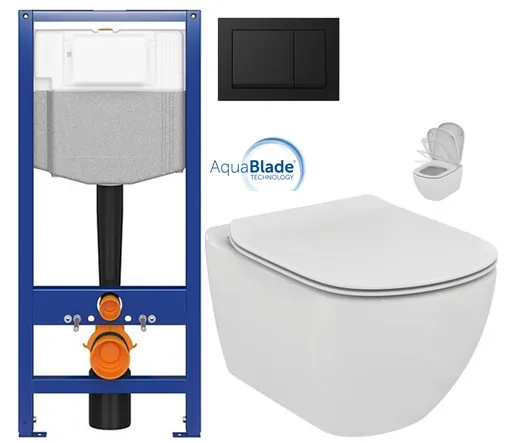 CERSANIT předstěnový instalační systém s černým tlačítkem K97-0574 + WC Ideal Standard Tesi se sedátkem SoftClose, AquaBlade  K97-526 0574 TE1