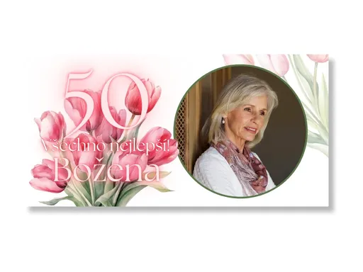 Personal Narozeninový banner s fotkou – Tulipánové 50. narozeniny Rozměr banner: 130 x 260 cm