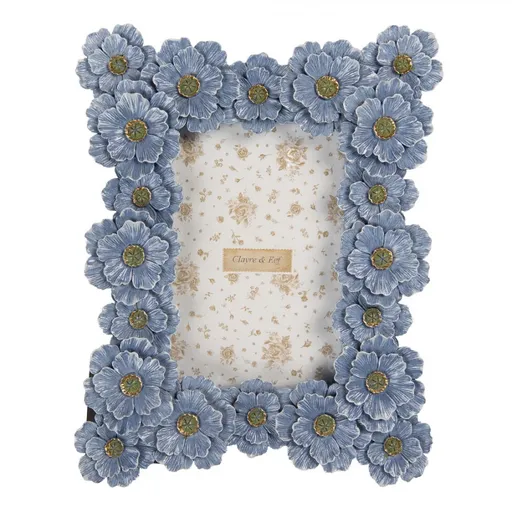 Modrý fotorámeček zdobený květy - 19*3*25 cm / 10*15 cm Clayre & Eef
