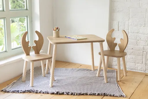 Kid's Table Set Deer Two Chair Set - Brown