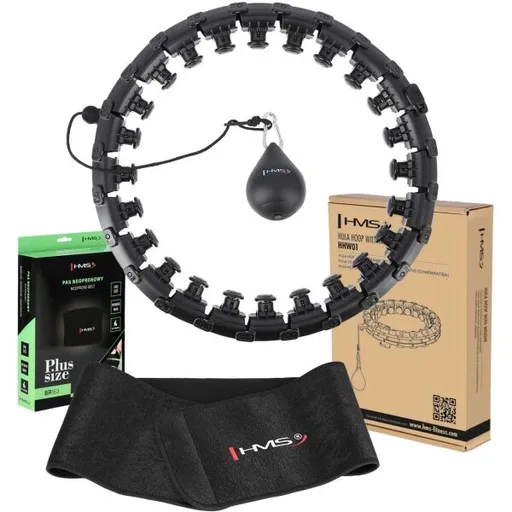 HMS SET HHW12 PLUS SIZE + BR163 PLUS SIZE Sada masážní obruče se závažím a zeštíhlujícího pásu, černá, velikost
